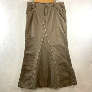 Vintage Plugg Womens Y2K Maxi Skirt Sz 11 Brown Grunge Raw Edge‎ 90s Festival